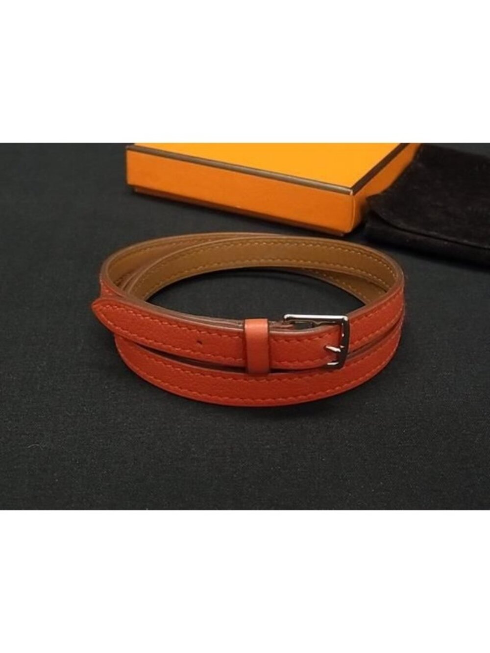 Hermes Etriviere Leather Silver Bracelet Red